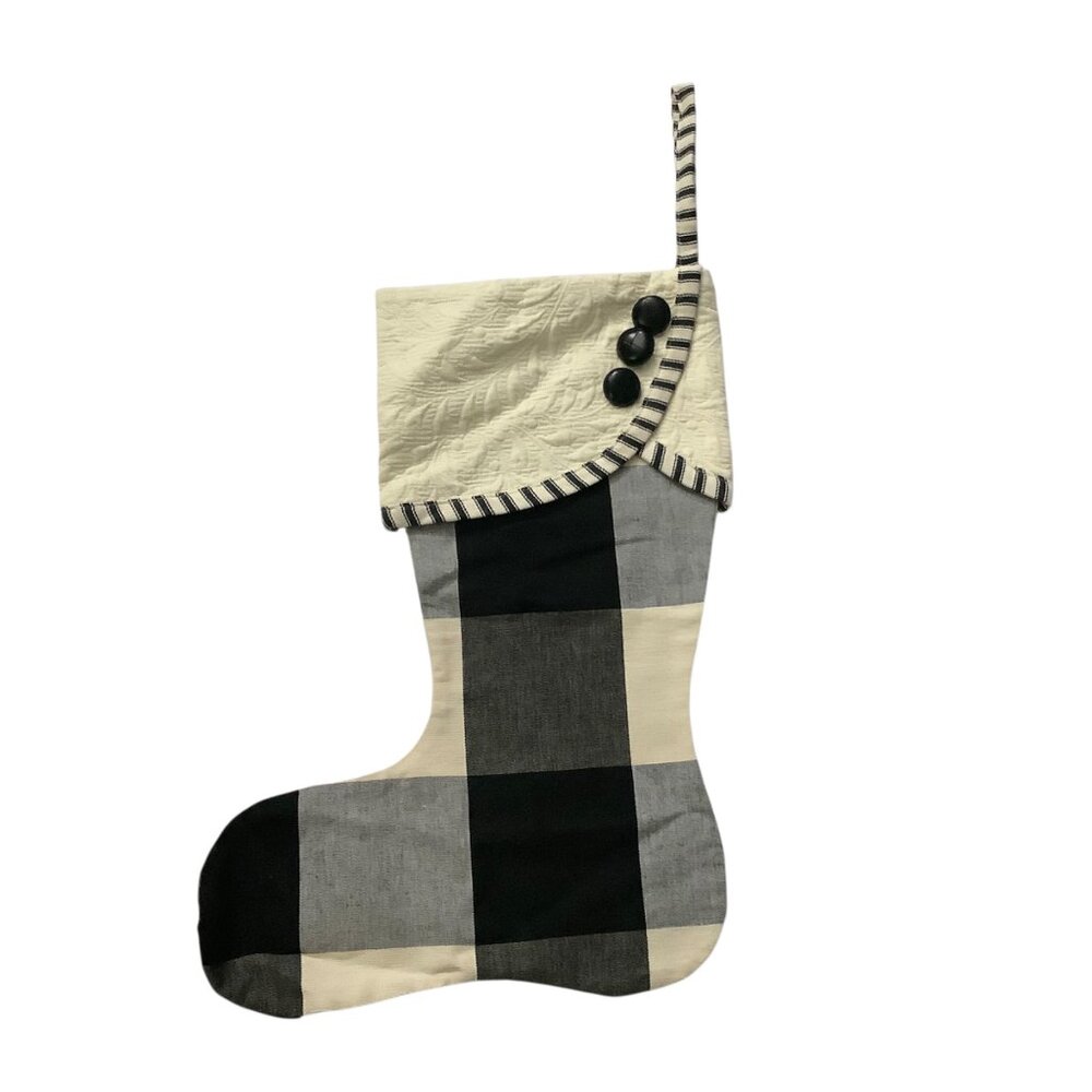 Buffalo Plaid Christmas Stocking Handcrafted Quilted Holiday 21” Button Accent